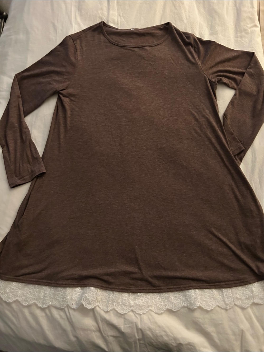 Women's Brown Long-Sleeve Lace-Hem dress